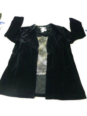 Ronni Nicole Twinset Black Velvet Open Jacket & Gold Sequin Top Set Womens Lrg